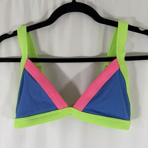 One One Swim Top Women's Medium Neon Blue Green Stretchy Hook Loop